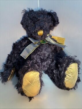 Black Plush Teddy Bear Hair Clip with Gold Accents